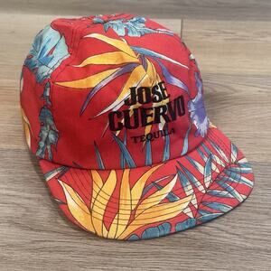 Vintage Jose Cuervo Tequila Snapback Hat Tropical Floral Embroidered Red EUC